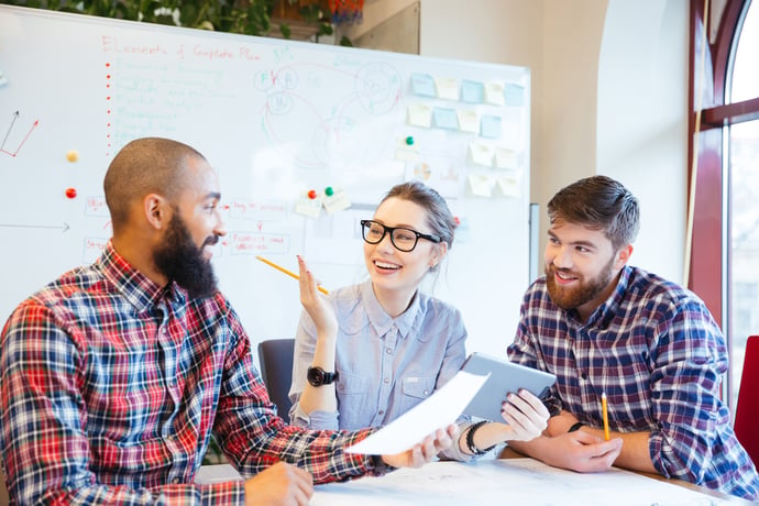 Multiethnic group of happy business people working together in office-1