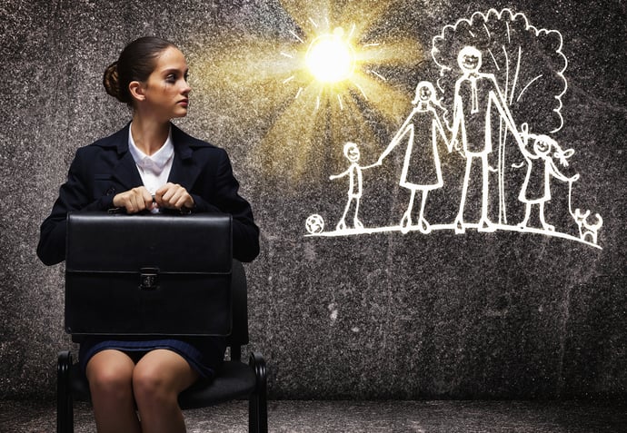 Young upset businesswoman sitting on chair with briefcase